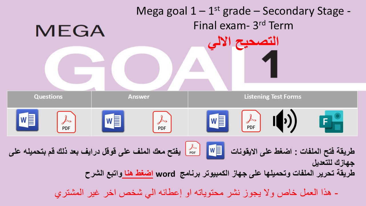الاختبار النهائي منهج MG1 - English 1.3 الفصل الدراسي الثالث - الصف الأول الثانوي + اختبار استماع ( تصحيح الي)